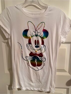 Disney White Tee with Rainbow Minnie Mouse Graphic